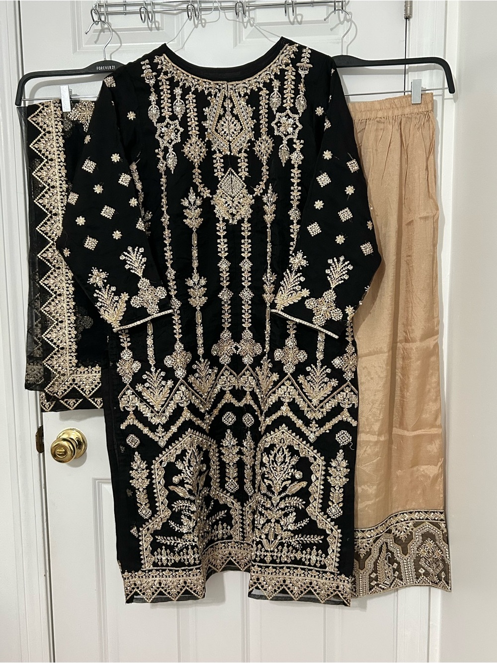Eleshia Pakistani 3 piece stitched suit in black and gold fully lined
